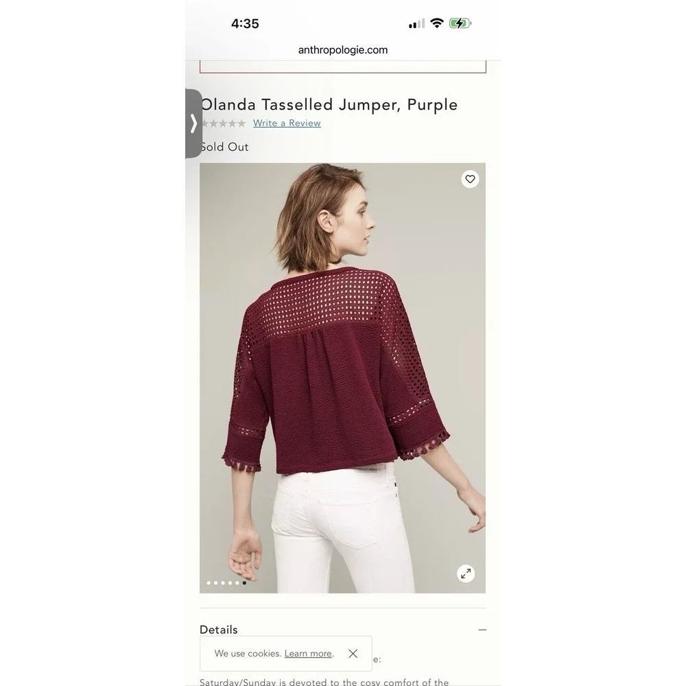 NWT Anthropologie‎ Olanda Tasselled Purple Crochet Knit Boho Top Small Boho
